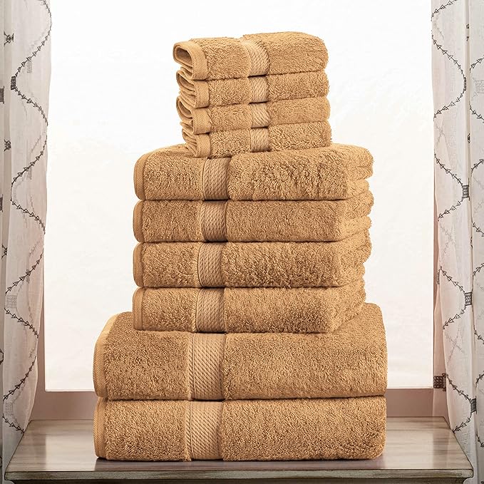 SUPERIOR Egyptian Cotton Pile 10 Piece Towel Set, Includes 2 Bath, 4 Hand