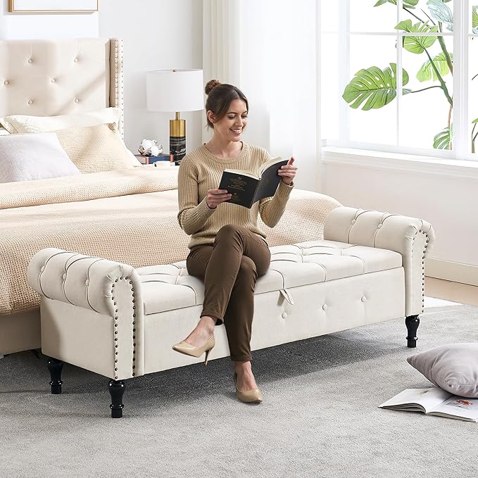 67" Storage Bench for Bedroom, Linen End of Bed