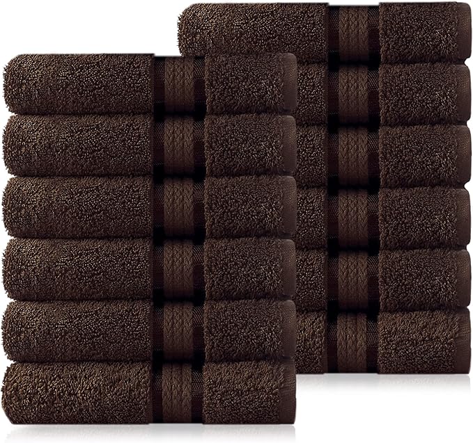 Cotton Craft - 12 Pack - Ultra Soft Extra Large Wash Cloths 12x12 Chocolate -
