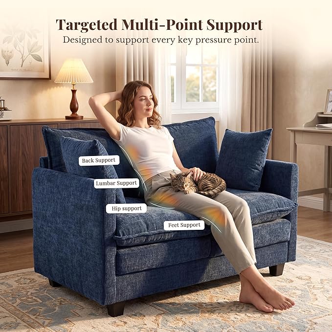 Loveseat Sofa with Cloud 3-Layer Cushion & 27" Deep Seat, Modern Small Couch