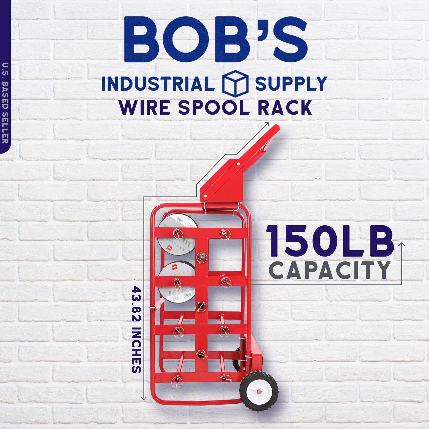 BISupply Electrical Wire Spool Rack - 11 Axle Portable Bulk Cable Reel - 150lb Capacity Wire Caddy Dolly Cart with Storage Tray