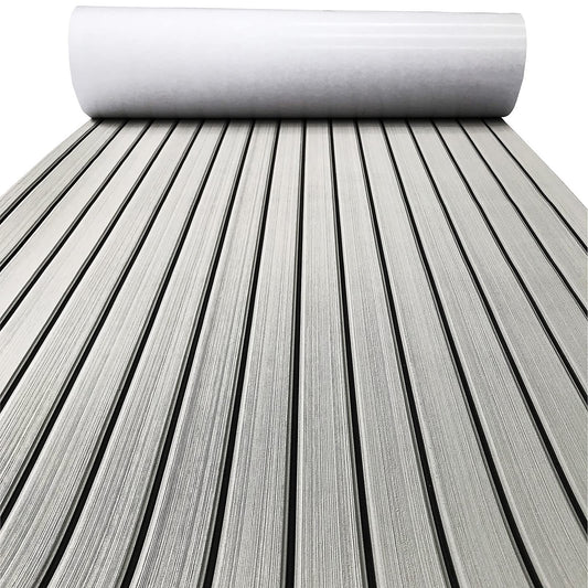 KXKZREN Boat Flooring EVA Foam Decking Sheet Faux Teak Marine Mat Non-Slip Boat Carpet Self-Adhesive Flooring for Jon Boats Motorboat RV Yacht Kayak Swim Platform 47.2 x 94.5 inch,31 sq.ft