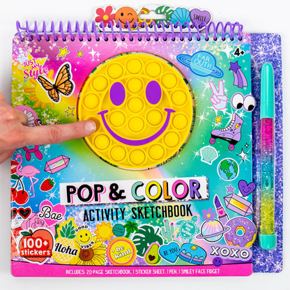 Just My Style Pop & Color Sketchbook, Creative Fidget Sketchbook and Pen Set, Great Weekend Activity, Includes Cute Puffy Stickers & Mindfulness Activity Book for Kids Ages 6, 7, 8, 9