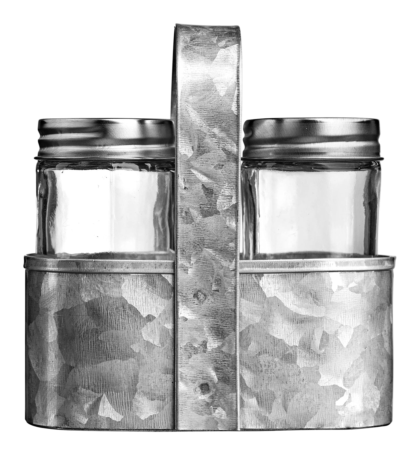 Royalty Art Farmhouse Salt and Pepper Holder with Carry Handle, Rustic Home Decor for Kitchen Counter, Picnic Table, BBQ, and Camping, Silver Galvanized Steel
