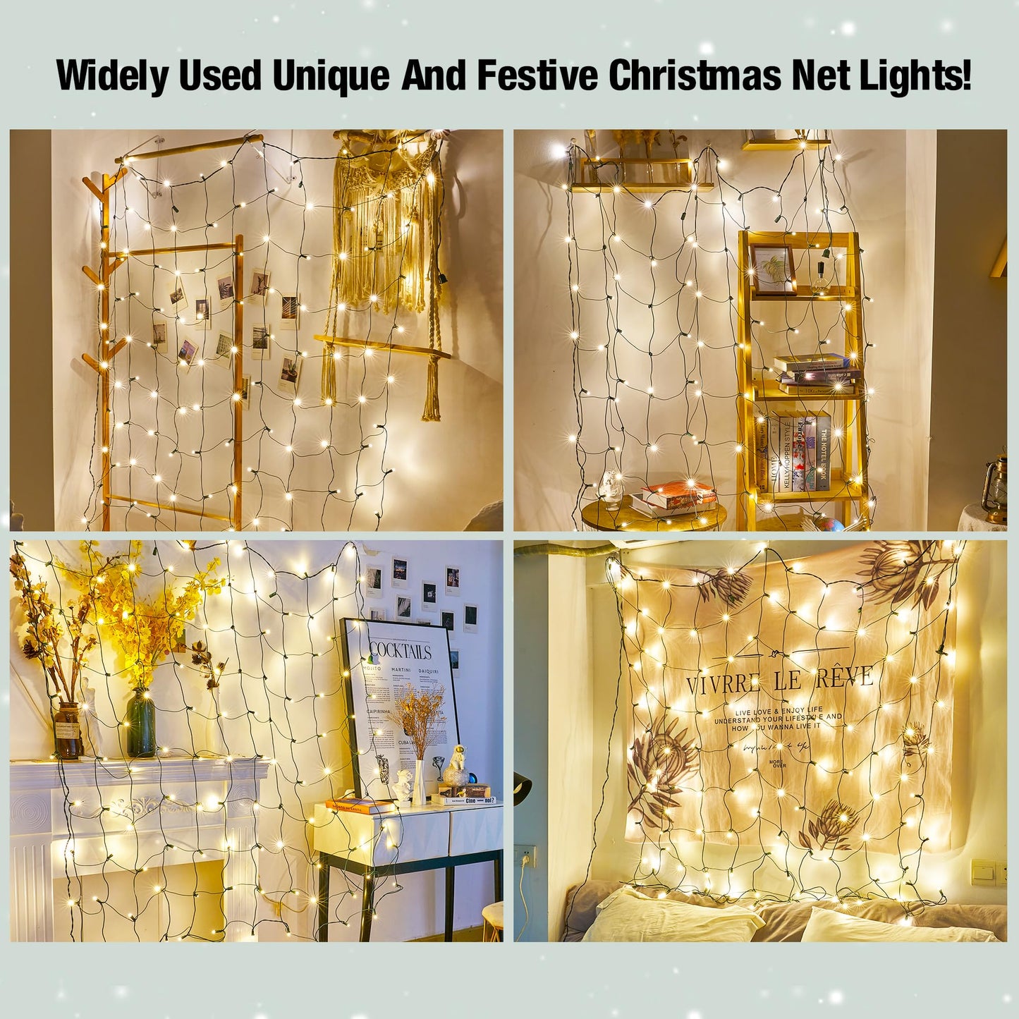 Led Christmas Net Lights Outdoor Christmas Bushes Lights 120Led 6ftx5ft, Connectable Outdoor Indoor Mesh Net Lighting for Xmas Holiday, Garden, Lawn, Shrubs, Trees, Bushes Decorations(WarmWhite)