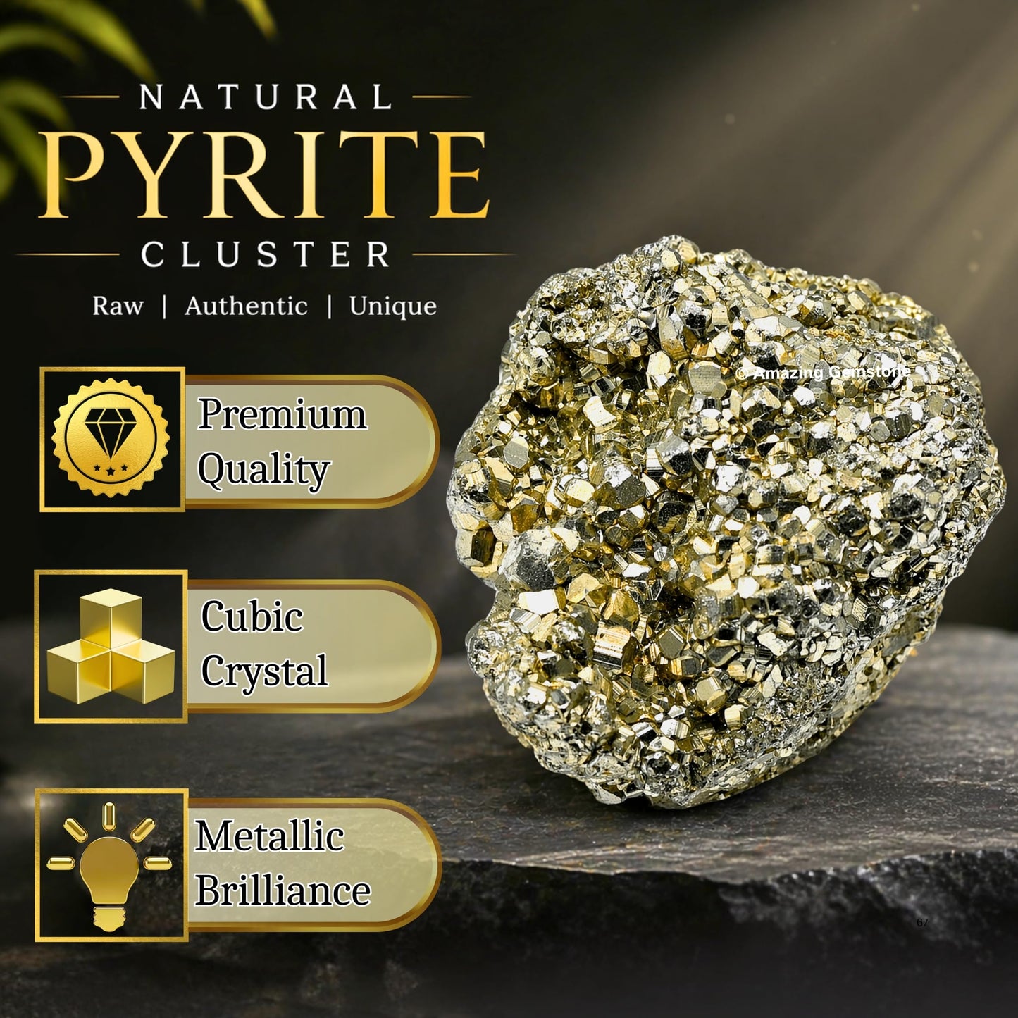 Amazing Gemstone Pyrite Crystal Stone Cluster Samples - Extra Large High Energy Natural Iron Pyrite Stone Pirita Piedra Original with Healing Properties (180-250 Gram)