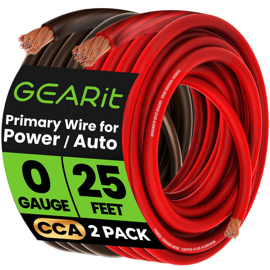 GearIT 1/0 Gauge 25ft Black/Red CCA Wire - For Car Audio, RV, Trailer, Amp, Electrical
