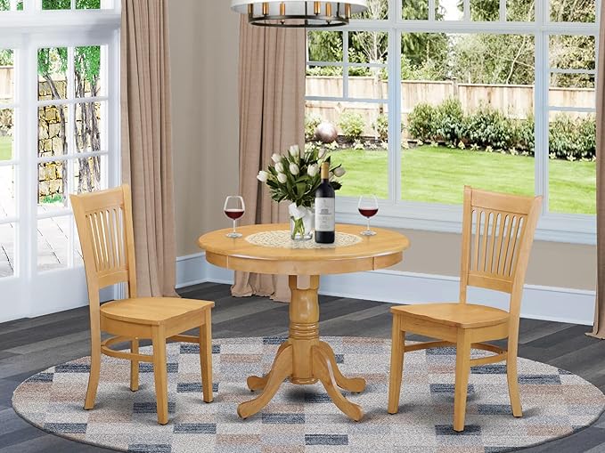 East West Furniture ANVA3-OAK-W 3 Piece Dining Table Set
