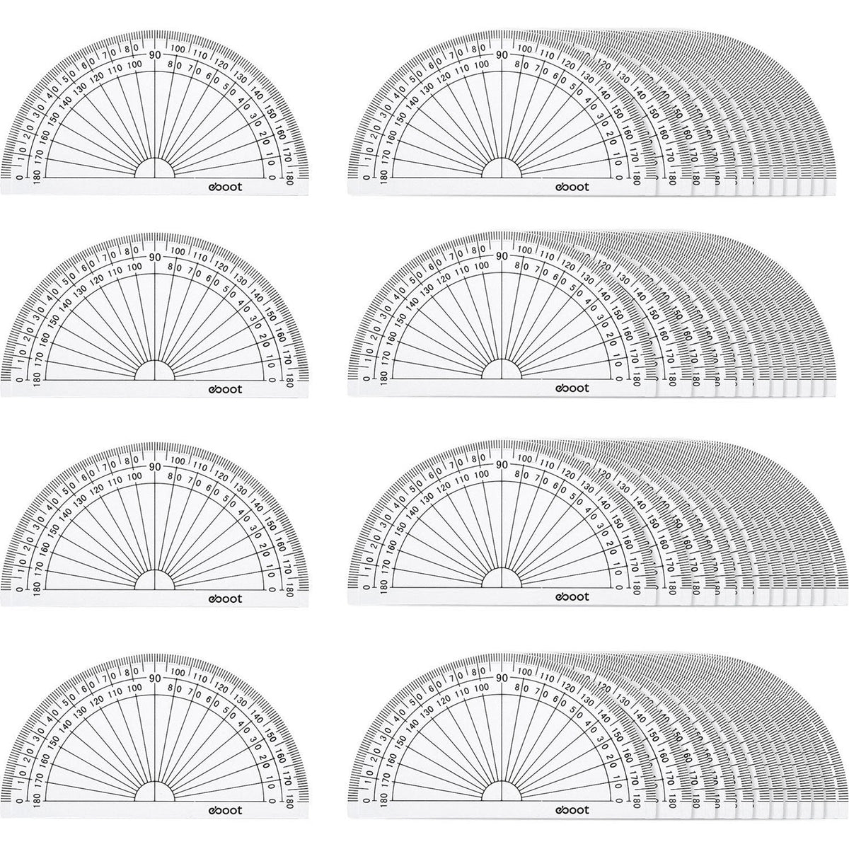 EBOOT 50 Pcs Math Protractors Plastic Protractor 180 Degrees, 4 Inches(Clear)