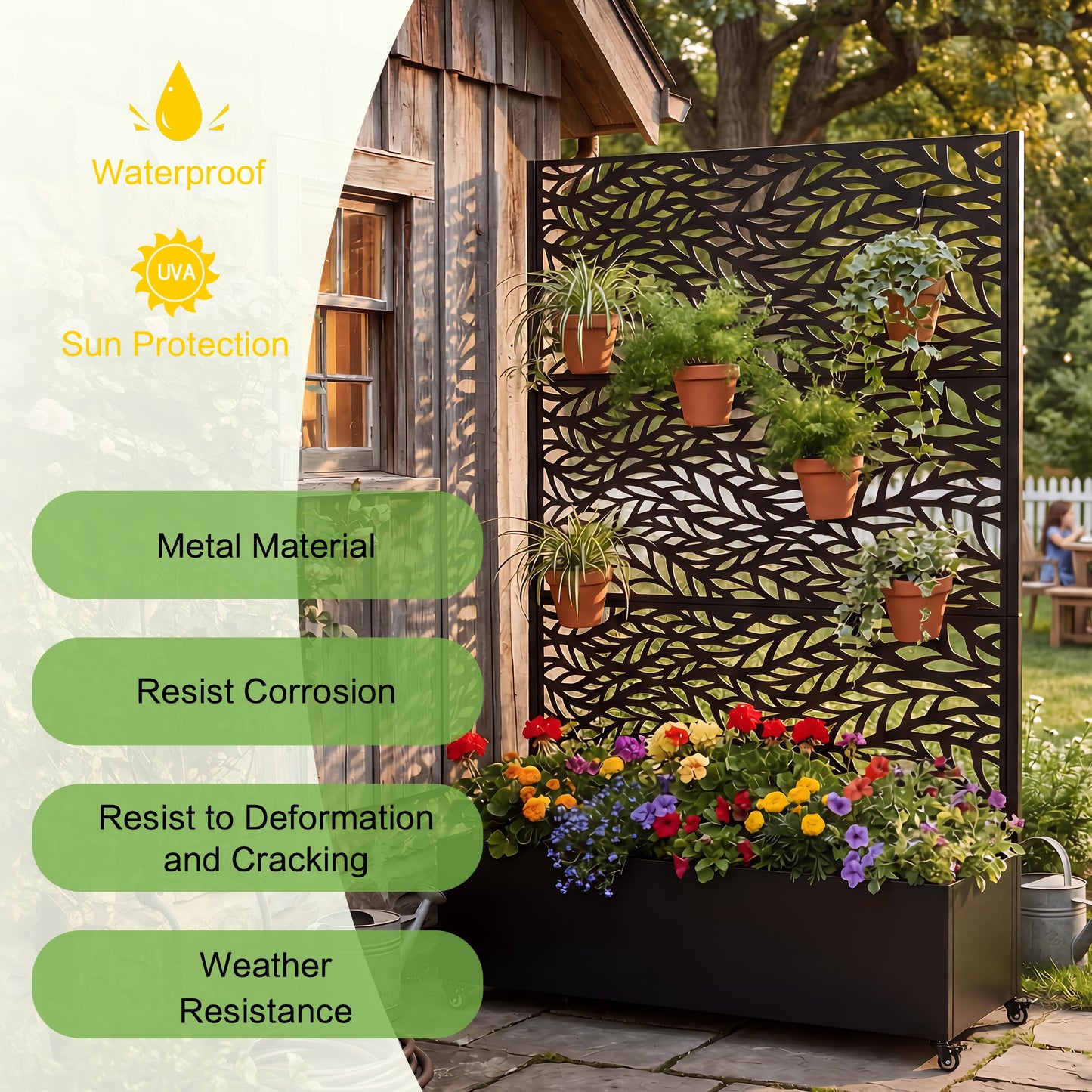 Galvanized Metal Raised Garden Bed with Wheels & Trellis – 73"x47"x16" Portable Planter Box for Climbing Plants, Vegetables & Vines | Rust-Resistant, with Privacy Screen & Drainage Holes (Shape 1)