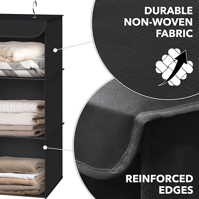 Simple Houseware 3-Shelf Hanging Closet Organizer, Fabric Storage Shelves
