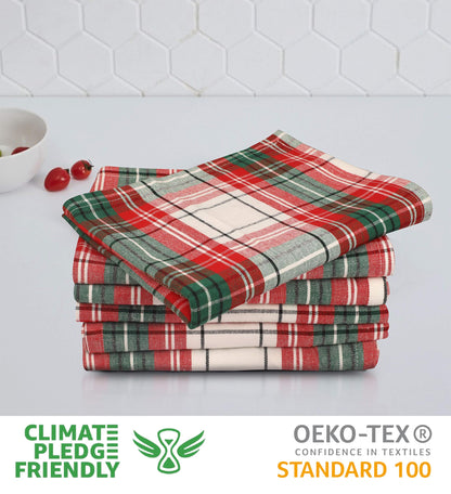 Urban Villa Christmas Kitchen Towels 100% Cotton Dish Towels for Kitchen (Set of 6) 20”x30” Dish Cloths Absorbent Kitchen Linen Set with Hanging Loop Perfect for Drying Dishes Cleaning – Christ Check