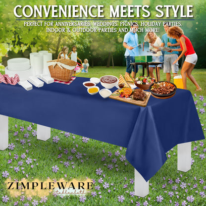 Zimpleware Navy Blue Standard Disposable Plastic Party Tablecloth [12-Pack] 54 x 108” Rectangle Table Cover for Indoor & Outdoor Use by
