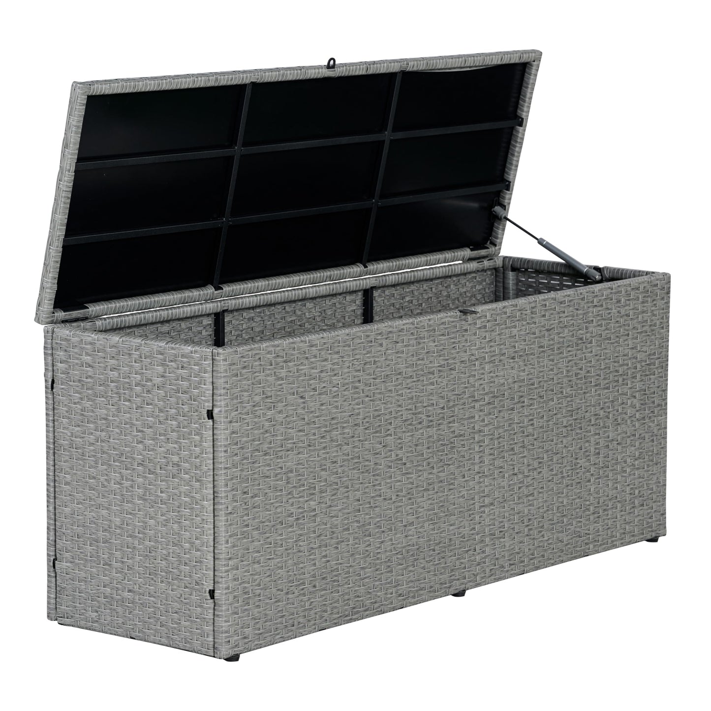happimess TRK1001A Nino 47.24" Modern Minimalist Outdoor Faux Wicker Deck and Patio Storage Box, Gray, Soft-Close, for Package Delivery, Patio Furniture, Cushions, Gardening Tools, Pool Supplies