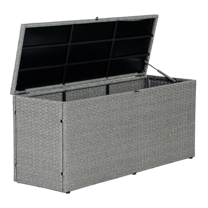 happimess TRK1001A Nino 47.24" Modern Minimalist Outdoor Faux Wicker Deck and Patio Storage Box, Gray, Soft-Close, for Package Delivery, Patio Furniture, Cushions, Gardening Tools, Pool Supplies