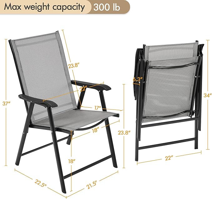 Yaheetech Patio Dining Chairs Set of 4 with Armrests, Outdoor Folding Chairs with Metal Frame and Backrest for Lawn, Garden, Yard and Poolside, Gray
