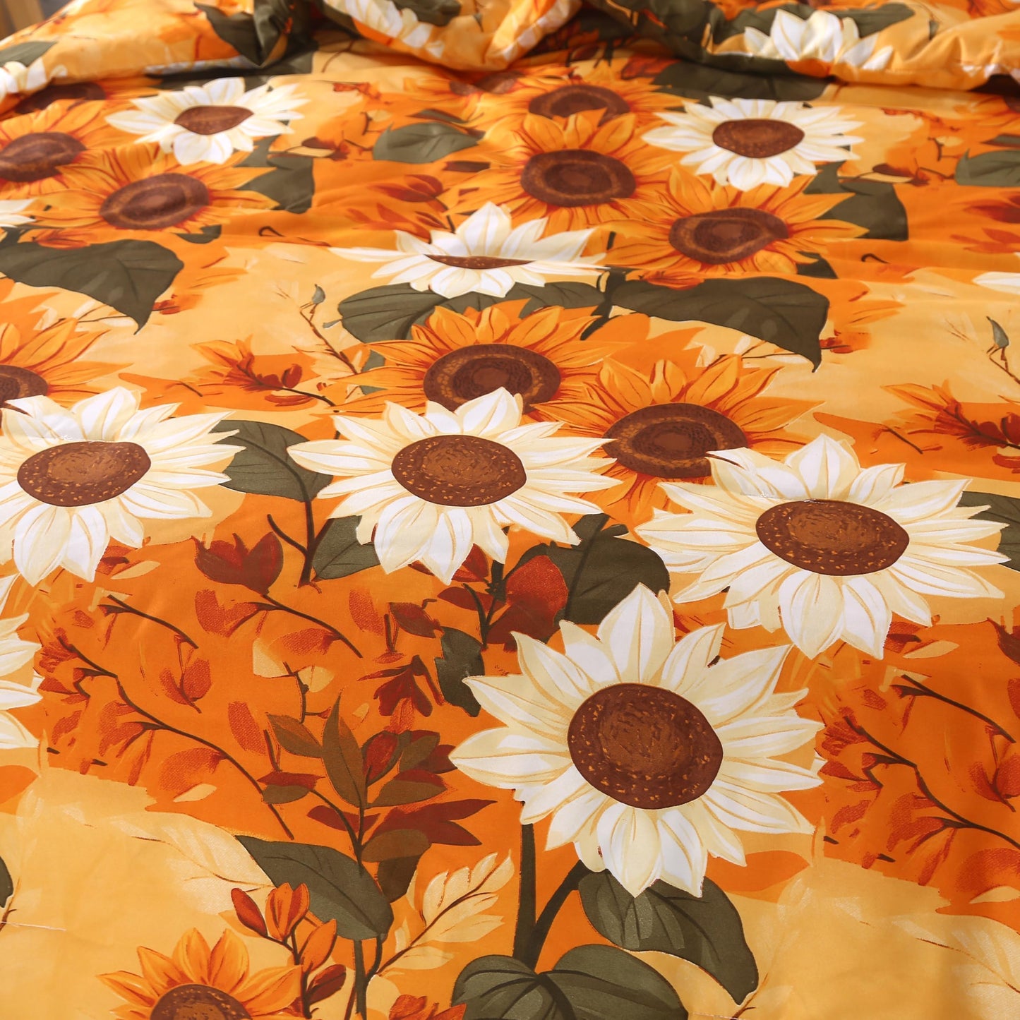 MAG 4Pcs Floral Queen Size Bed Sheets,Floral Microfiber Bedding Sheet Sets,Boho Yellow Sunflowers Pattern,included 1 Fitted Sheet 14''Deep Pocket + 1 Flat Sheet + 2 Pillowcases,Breathable and Wrinkle.