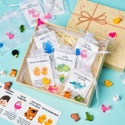PAPPYN-A 30 Sets Employee Appreciation Gifts Bulk for Coworkers Team Staff Thank You Gifts Back to School Resin Animal Organza Bags Pun Inspirational Note Cards for Teacher Volunteer Nurse Office