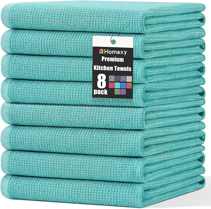 Homaxy Premium Kitchen Towels, Large Cotton Kitchen Hand Towels, Flat and Terry