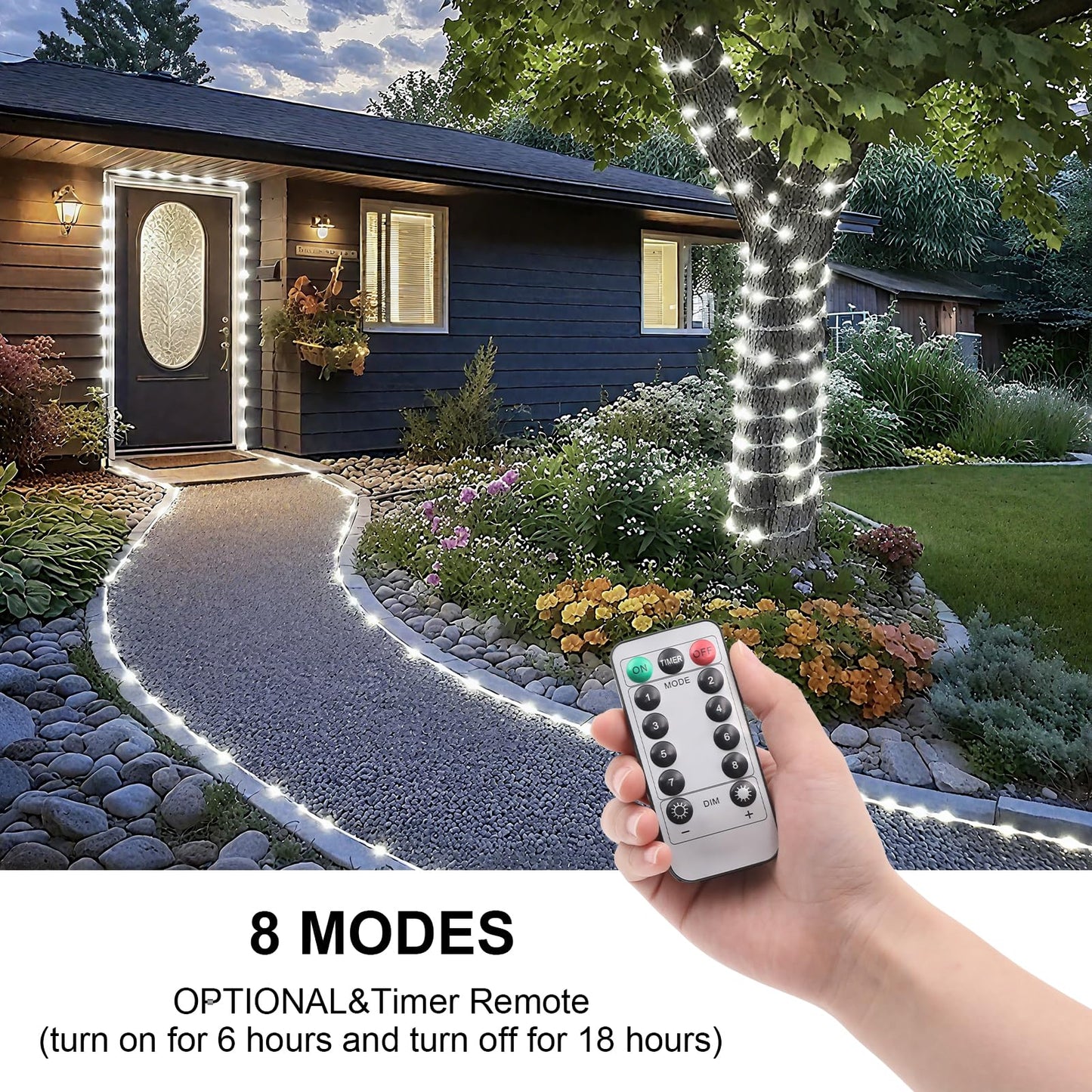 SFNDOU 2 Pack Battery Powered String Lights Waterproof with Remote Total 66ft 200LED Timer 8 Modes Battery Operated Outdoor Lights for Christmas Decor Trampoline Camping Tents, White