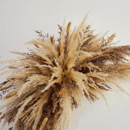 YN HI FLOWER DIY Natural Dried Flower Wall Hanging, Pampas Grass Decor,35-Inch Boho Pampas Grass, Pink Bunny Tails, Palm Leaves, Wedding Arch Decor- Need to Assemble