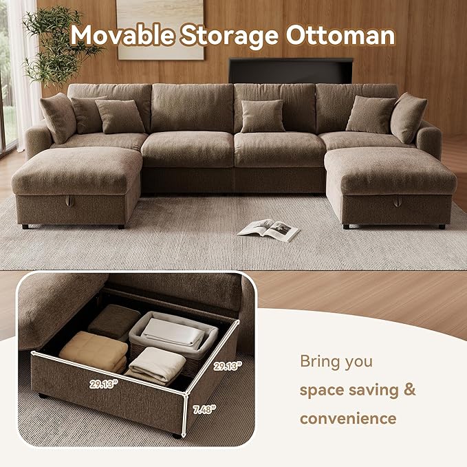 WorthFurni 140” Oversized Cloud Sectional Couches