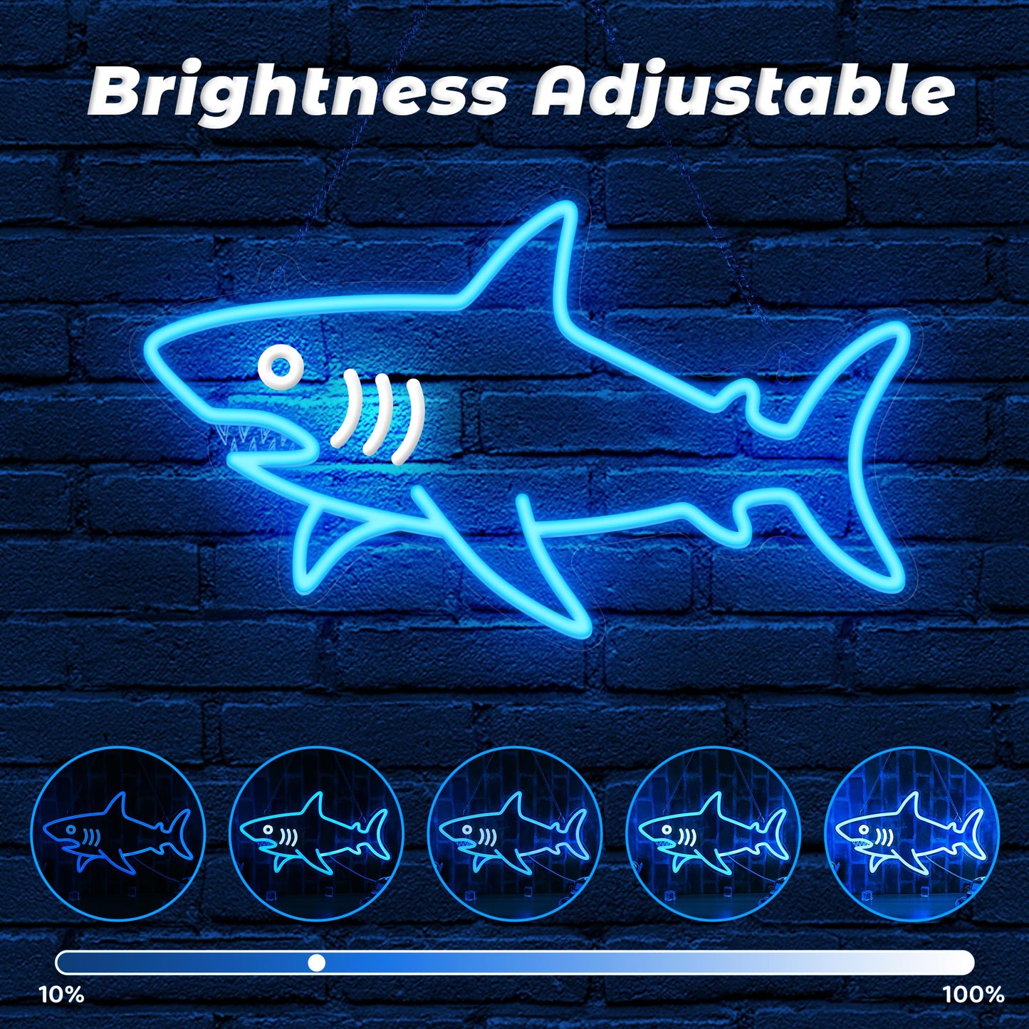 CoolGift Mart Shark Neon Sign, Dimmable LED Shark Light Animal Wall Decor, Christmas Gift White Elephant Gifts for Boys Men, Bedroom Living Room Man Cave Home Decoration With USB Powered