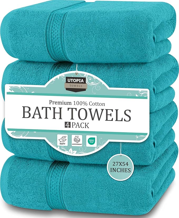 Utopia Towels 4 Pack Premium Bath Towels Set, 27 by 54 Inches, 100% Ring Spun
