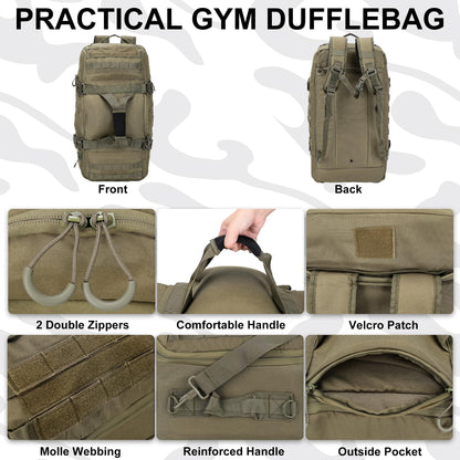 Gym Bag, 3-in-1 Duffel Backpack, Travel & Sports Bag for Outdoor, Tactical, Camping & Hunting – Weekend & Overnight Gear