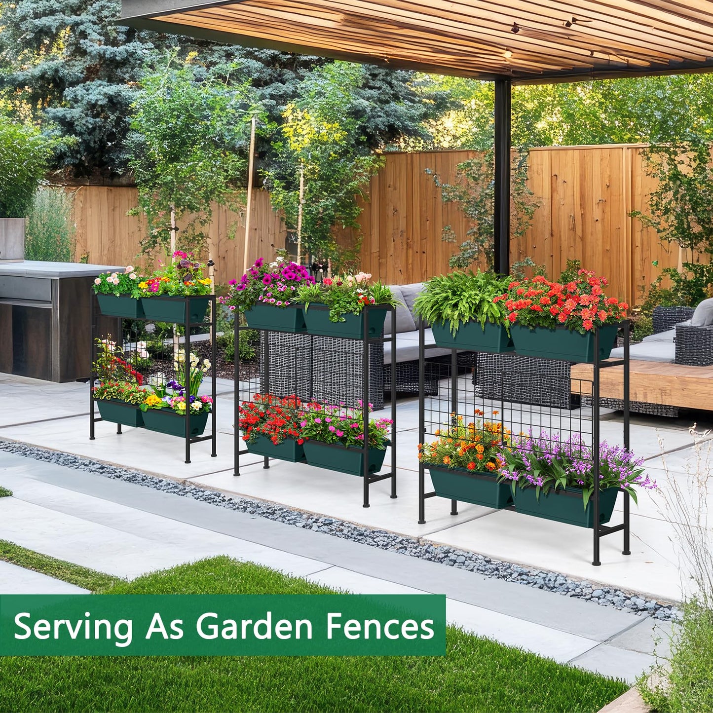 ETELI Vertical Raised Garden Beds 32.4" Tall Planter Raised Beds Boxes Outdoor Herb Garden Planter with Metal Fences Legs for Small Climbing Plant Gardening Vegetables Patio Balcony Porch, Green