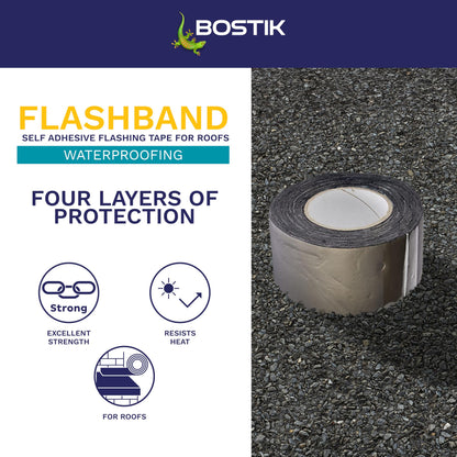 Bostik Flashband Self Adhesive Flashing Tape for Roofs Grey - 75mm x 10m - Provides an Instant Watertight Seal - Quick and Easy Application - Excellent Adhesion