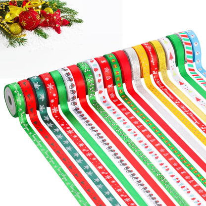 LIUYAXI 20 Rolls 100 Yards Christmas Ribbon for Gift Wrapping,3/8 Inch Christmas Ribbon,Christmas Satin Grosgrain Ribbon for Crafts DIY Holiday Christmas Decorations