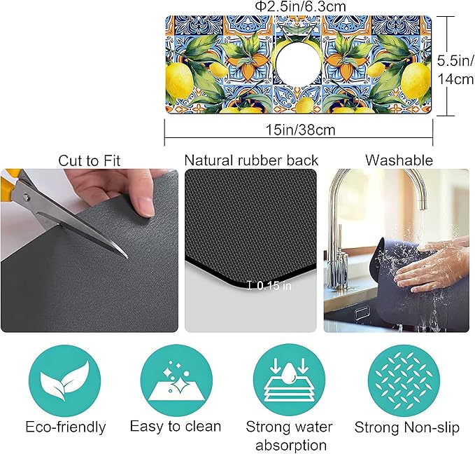 Kitchen Sink Splash Guard Faucet Mat Super Absorbent Fast Drying Mat Sink