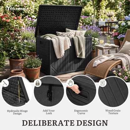 YITAHOME XXL 230 Gallon Extra Large Outdoor Deck Box, Lockable Resin Double-Wall Storage Box and Waterproof Patio Furniture Bin for Garden Tools & Pool Accessories, Black
