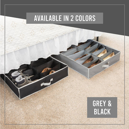 Under Bed Shoe Storage Organizer - TEAR-RESISTANT Heavy Duty 600D Material - Fits All Styles Men's and Women's Shoes, Up to 16 Pairs - Extra-Strong Zipper - Grey - Perfect for College Dorms