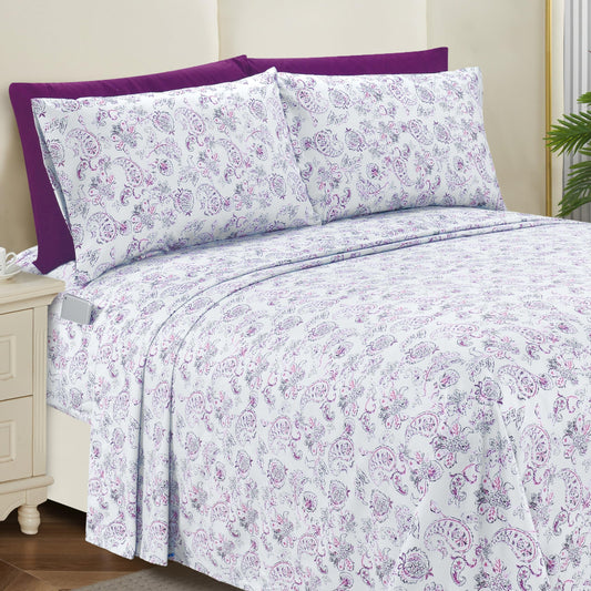 Elegant Comfort Softest and Coziest 6-Piece Sheet Set - 1500 Premium Hotel Quality Microfiber - Deep Pocket, Wrinkle Resistant 6-Piece Paisley Pattern Bed Sheet Set, Queen, Paisley Purple
