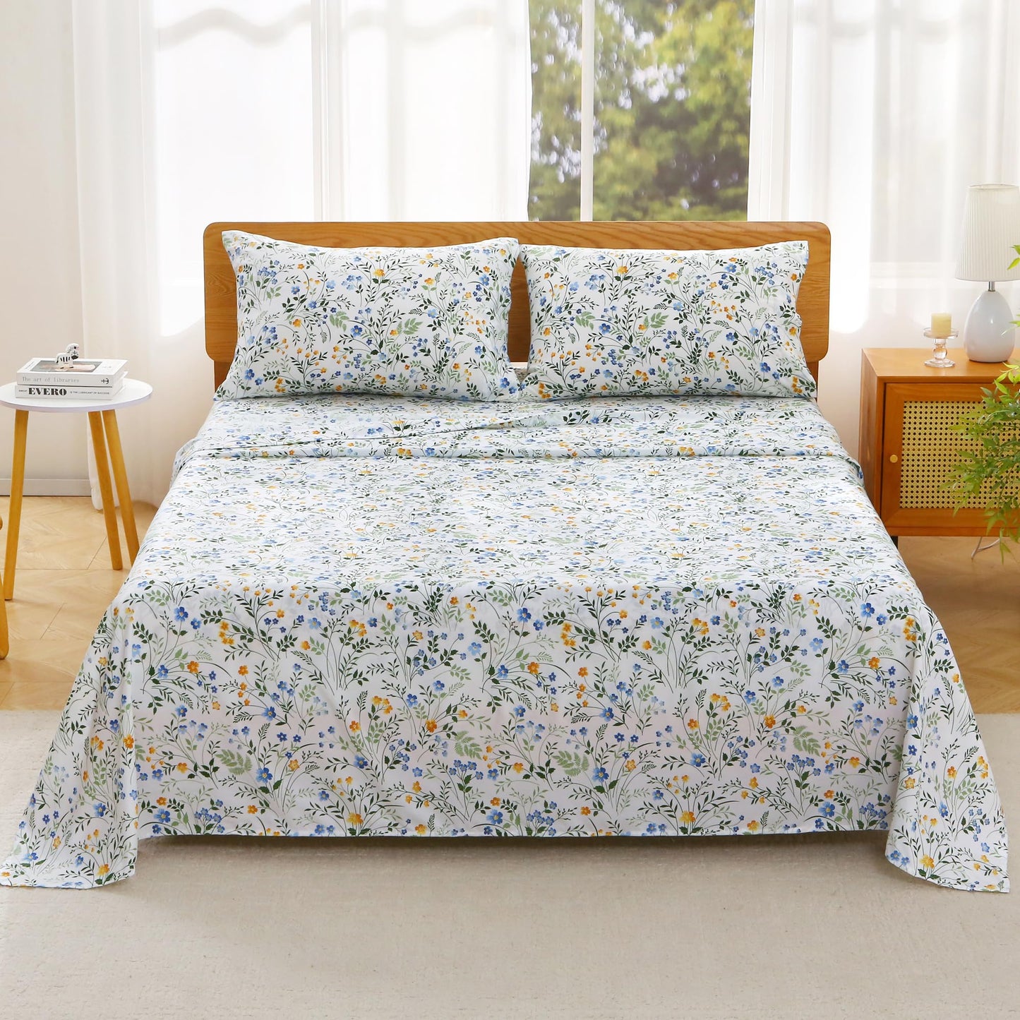 Viviland Full Bed Sheet Set - 4 Piece Double Brushed Microfiber Bedding - Deep Pocket Up to 15", Ultra Soft, Breathable & Wrinkle Resistant Skin-Friendly Cooling Sheets for Adult - Vibrant Meadow(F)