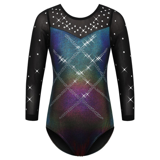 TFJH E 3/4 Sleeve Gymnastic Leotards Girls Practice Outfits Ballet Dance Clothes Activewear Aqua Back 4A