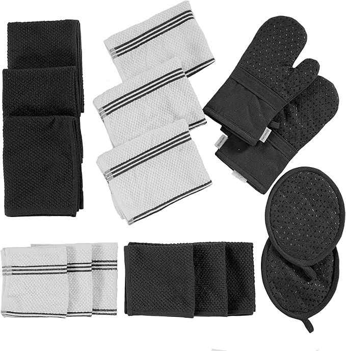 LANE LINEN 16-Piece Kitchen Towels & Dishcloths Set – Heat Resistant Silicone