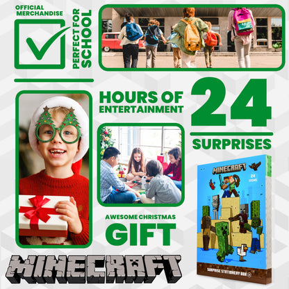 Minecraft Advent Calendar 2025 Stationery and Accessories Creeper Christmas Countdown Calendar Pens Gamer Stickers Keyring (Blue/Green)