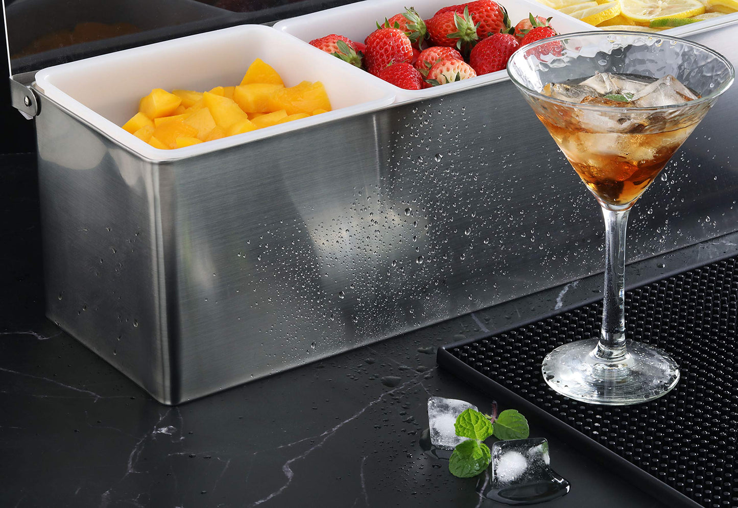 New Star Foodservice Multi-Compartment Restaurant-Grade Condiment Dispensers with 3 Compartments, Silver, Stainless Steel