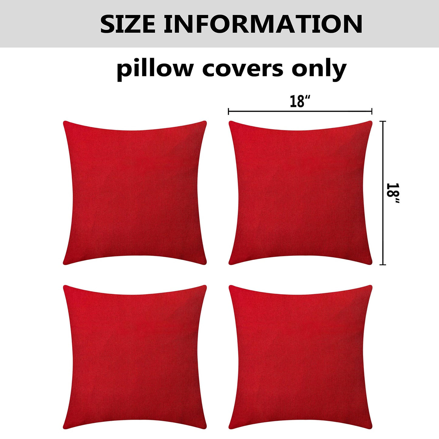 Home Brilliant Red Pillow Covers 18x18 Outdoor Pillows for Patio Waterproof Throw Pillow Cover for Couch Chair Tent Wedding Party Outdoor Christmas Decorations, 18x18 inches(45cm), Red
