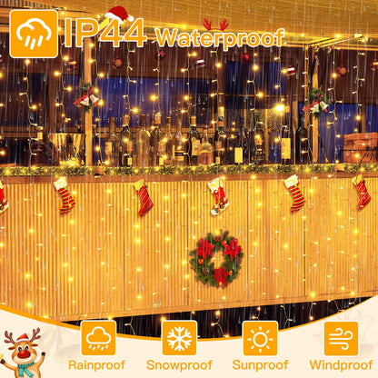 Ollny Curtain Lights 6.6x6.6ft, 200 LED String Lights with Remote 8 Modes Dimmable Timer, USB Power Fairy Light for Bedroom Backdrop Indoor Wall Window Christmas Decorations, Warm White