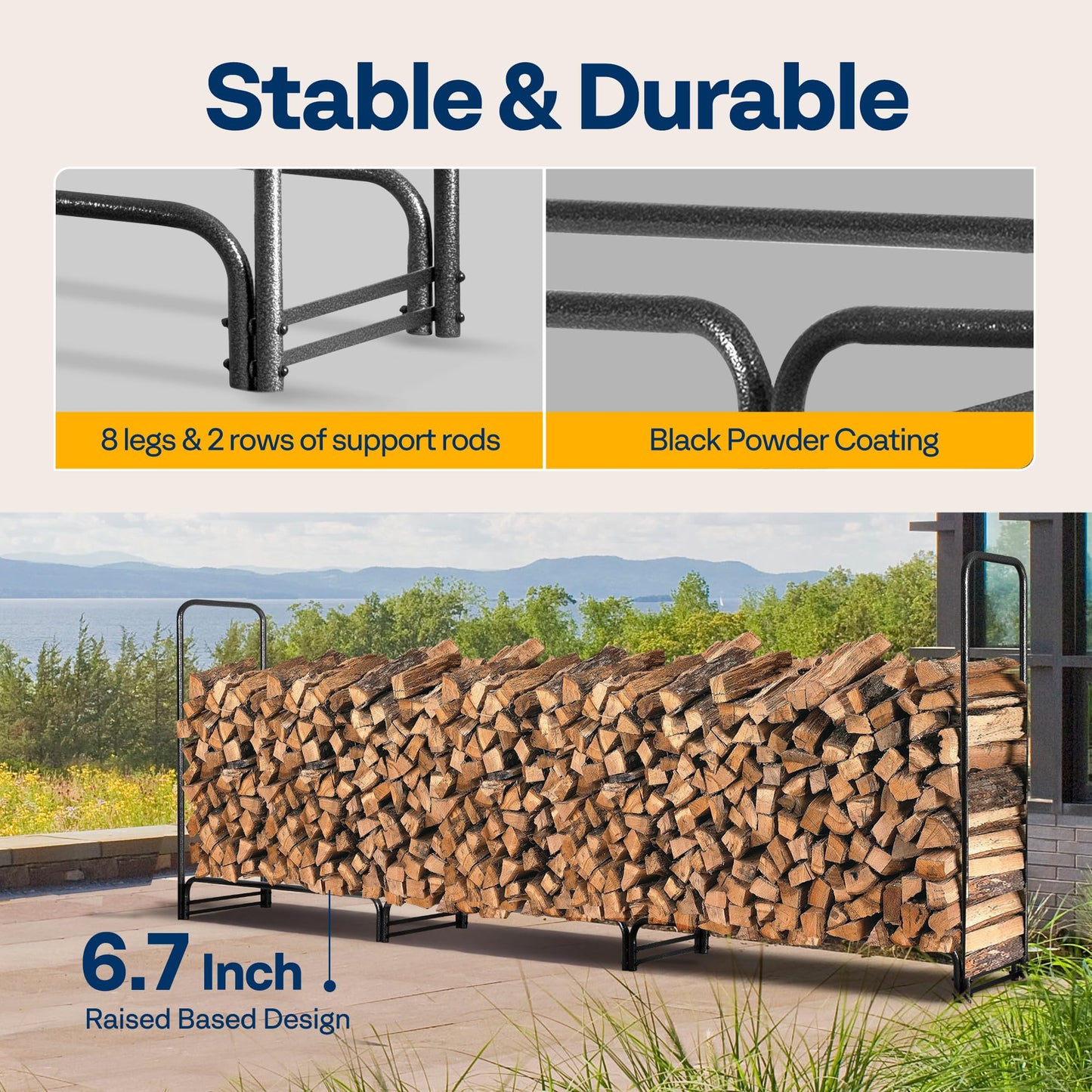 VIVOHOME 12 ft Heavy Duty Firewood Rack Outdoor with Cover 21.5 Inches Folding Firewood Storage Log Rack