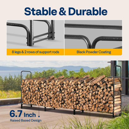 VIVOHOME 12 ft Heavy Duty Firewood Rack Outdoor with Cover 21.5 Inches Folding Firewood Storage Log Rack