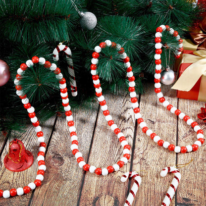 Hicarer 16 Feet Christmas Wooden Bead Garland Christmas Wood Bead Garland Decor Xmas Candy Cane Decoration Farmhouse Rustic Tree Decoration for Holiday Party(Mixed Red and White)