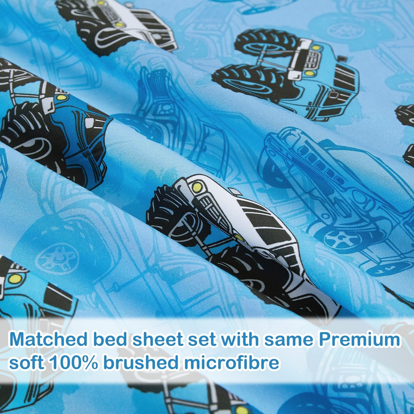 Softan Kids Bed Sheet Set, Boys Full Size Sheets, Microfiber Kids Fitted Sheet and Pillowcase, Breathable and Silky Soft, 4 Piece Jeep Trucks Printed Full Bed Sheet