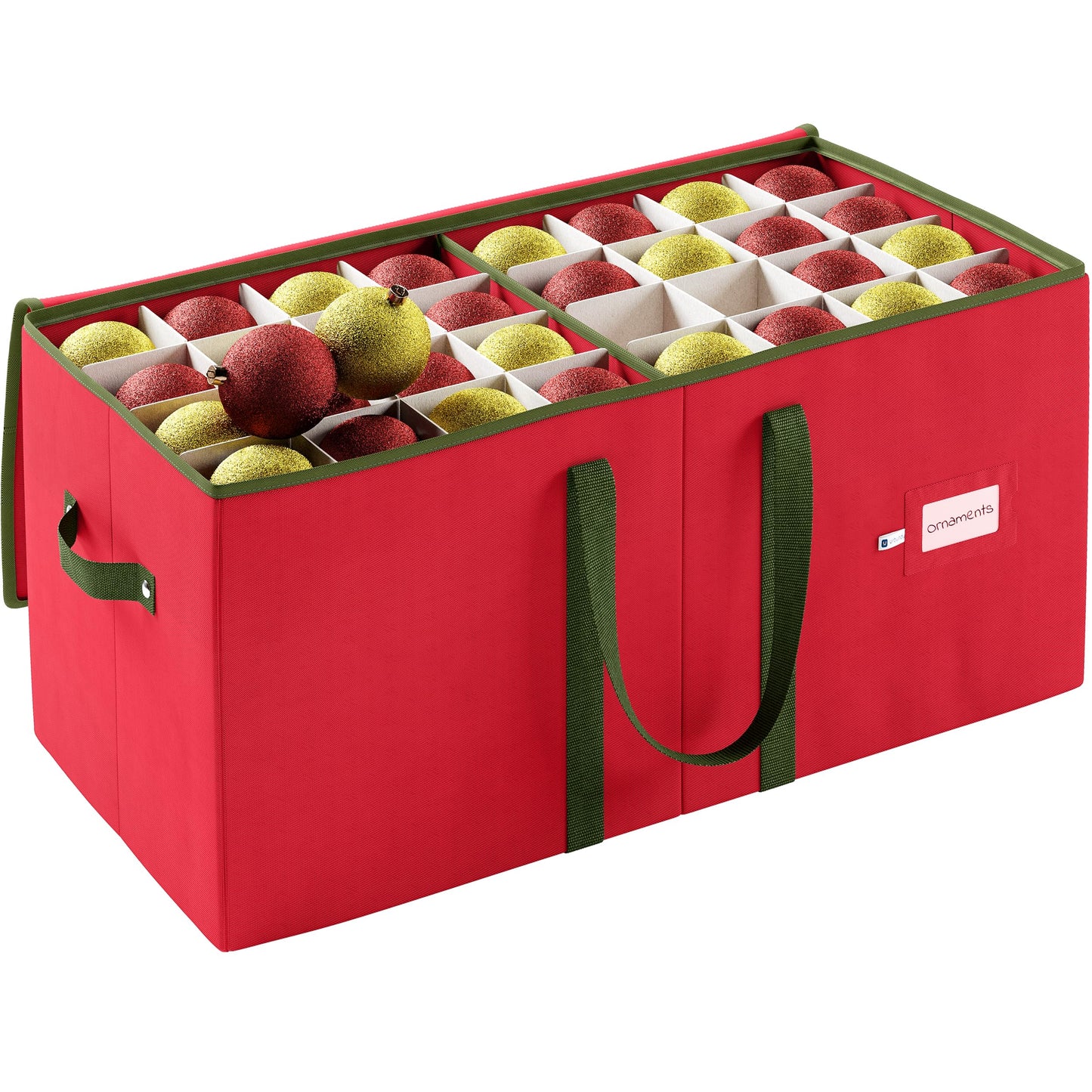 URBUNDY Christmas Ornament Storage Box - Red, Fits 128 Ornaments - Organizer With Dividers & Handles