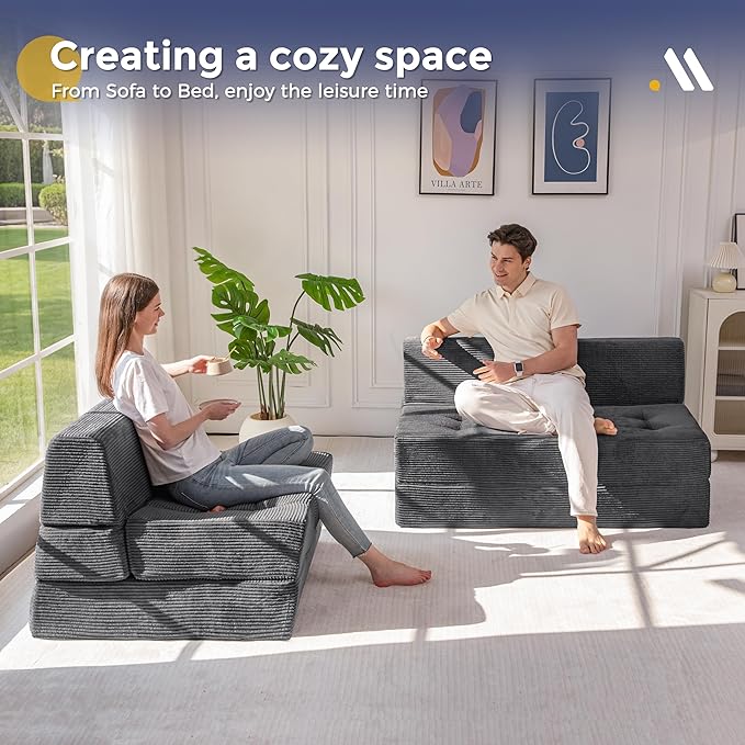MAXYOYO 8" Folding Sofa Bed, Fold Out Chair Bed Sleeper Chair, Convertible