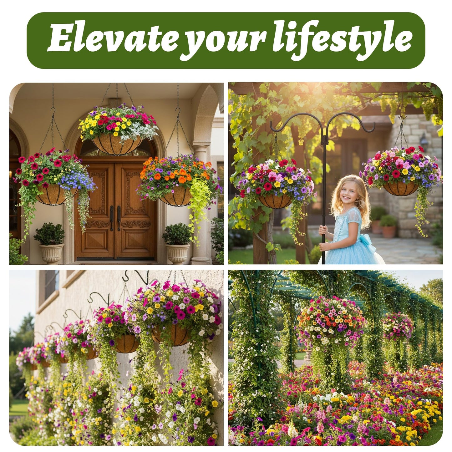 GYATSOCYG 2 Pack 12 Inch Brown Outdoor Metal Hanging Planter Basket Hanging Planters Flower Pot Round Modern Flower Holder Pot Garden Accessory（Watermelon Style）